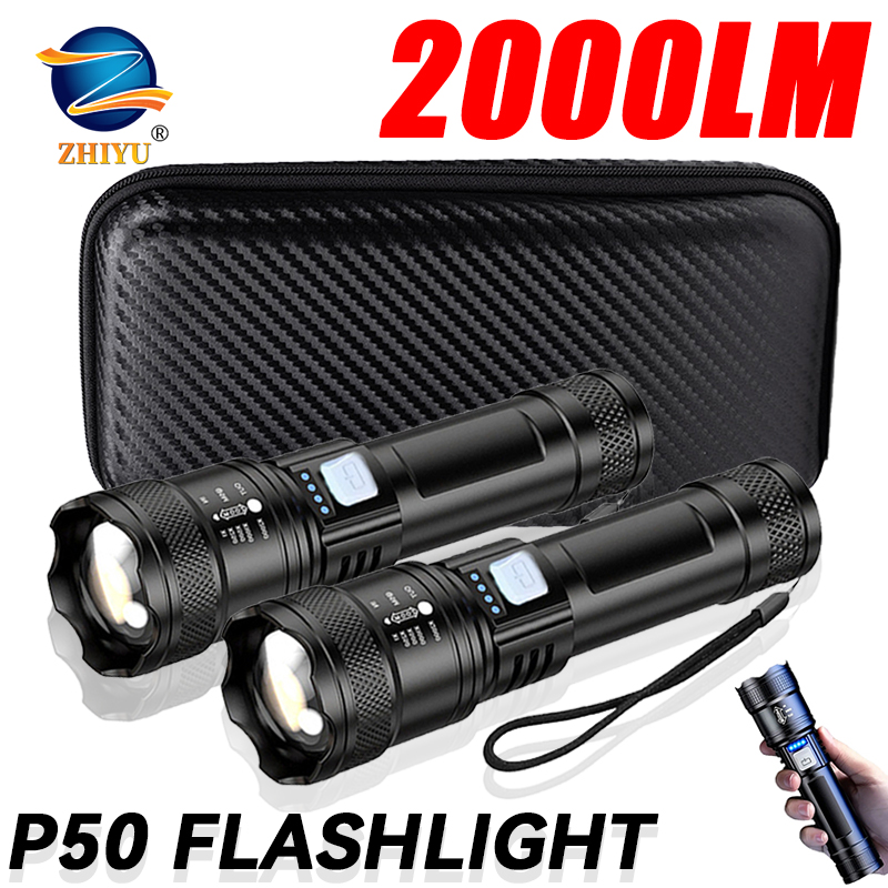 Outdoor Lighting Lowes - Tactical LED Flashlight 2000LM USB Rechargeable